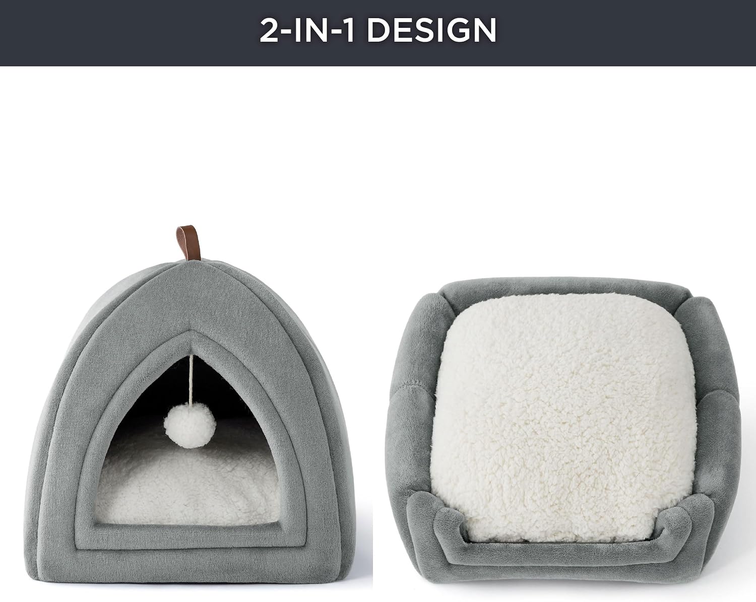 Detalle de Bedsure Cat Cave Bed Indoor with Flannel Hooded Igloo House (Grey) – 40x40x40cm foldable cat tent