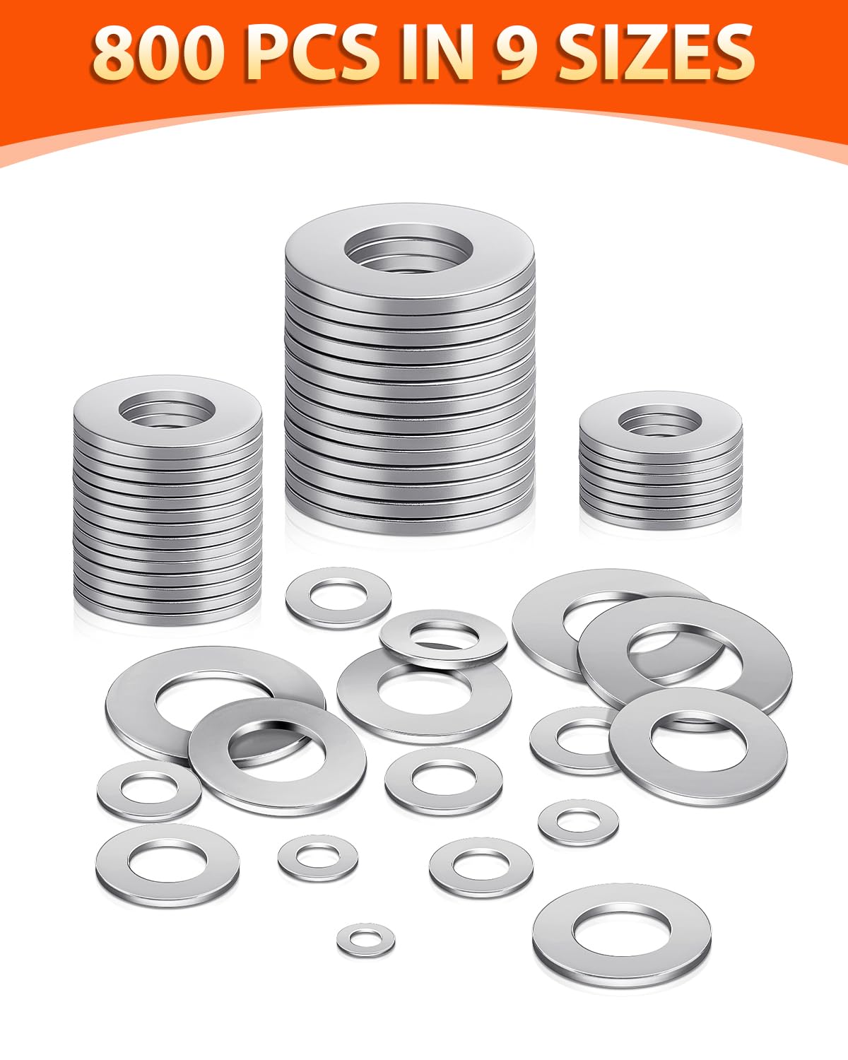 Thumbnail 3 de Jeboler Unterlegscheiben-Set (800 Stück) aus Edelstahl A2/V2A für Schrauben & Bolzen M2 bis M12