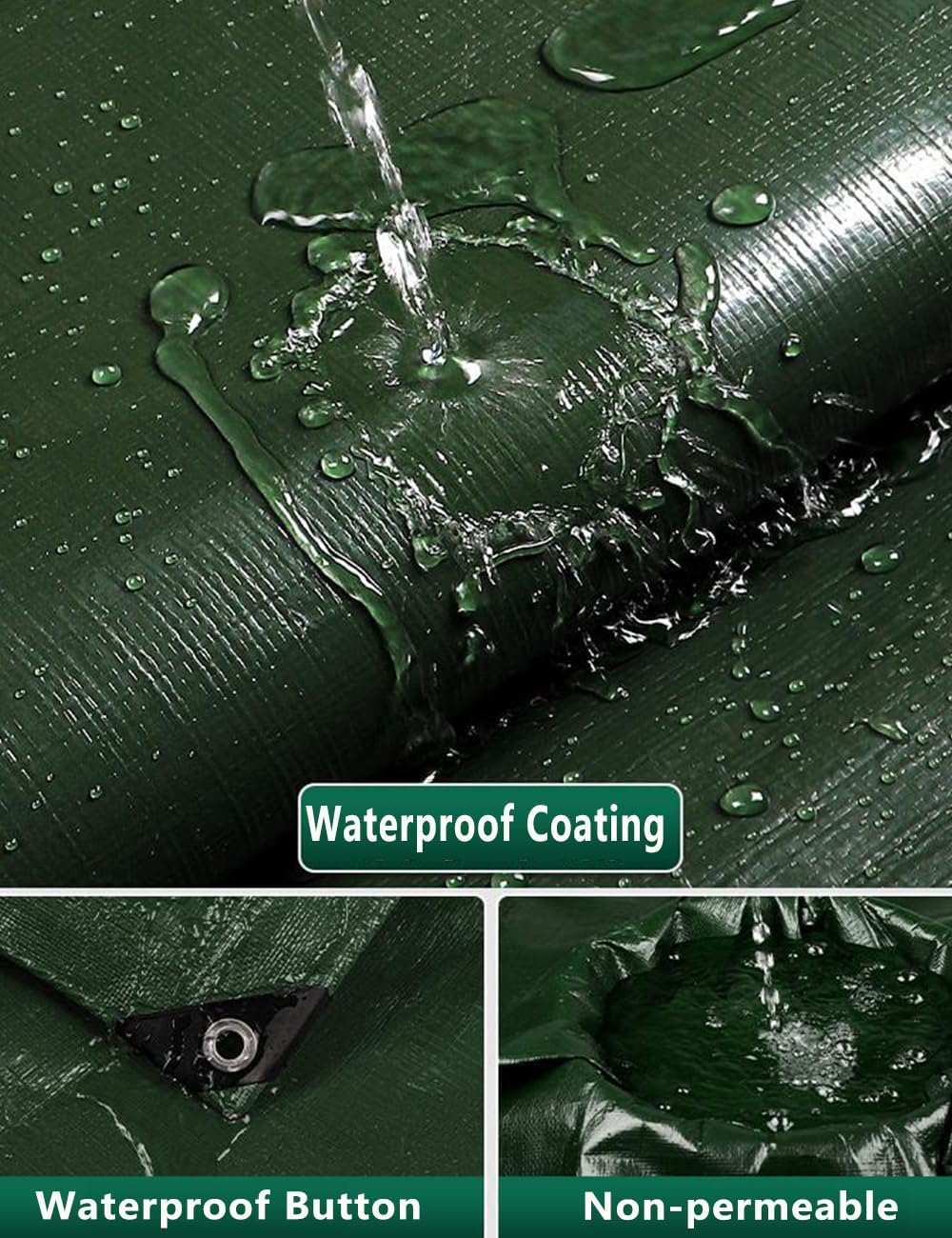 Thumbnail 3 de Wohohoho 125GSM Waterproof Heavy Duty Tarpaulin 2m x 2m (Green)