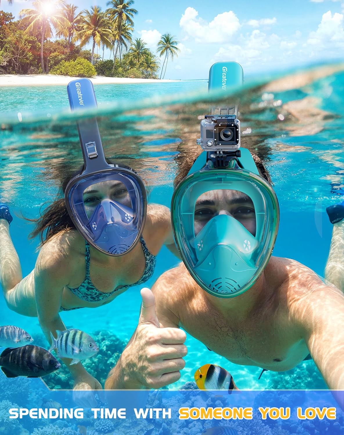 Thumbnail 1 de Greatever Full Face Snorkel Mask with Dry Top System and Detachable Camera Mount