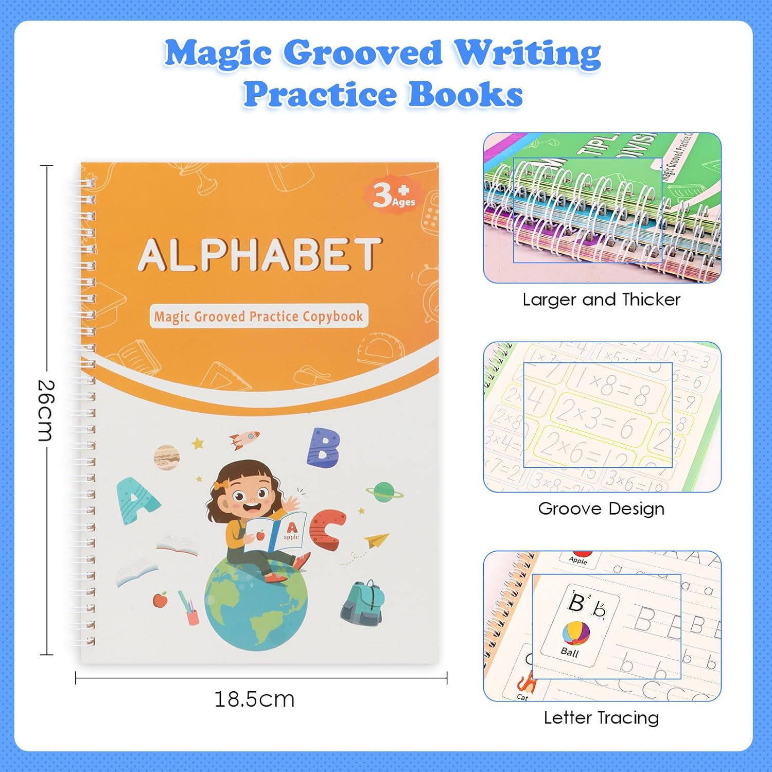 Detalle 2 de AALGO Magic Grooved Writing Practice Books for Kids Ages 3–8, Reusable Set