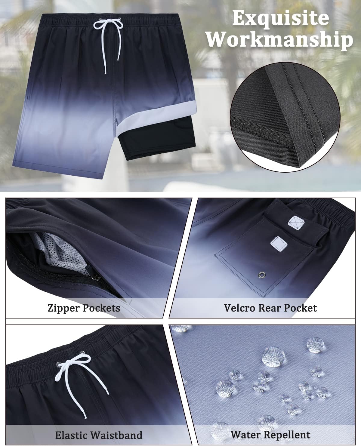 Thumbnail 4 de SILKWORLD Mens 2 in 1 Swim Shorts with Compression Liner and Zipper Pockets
