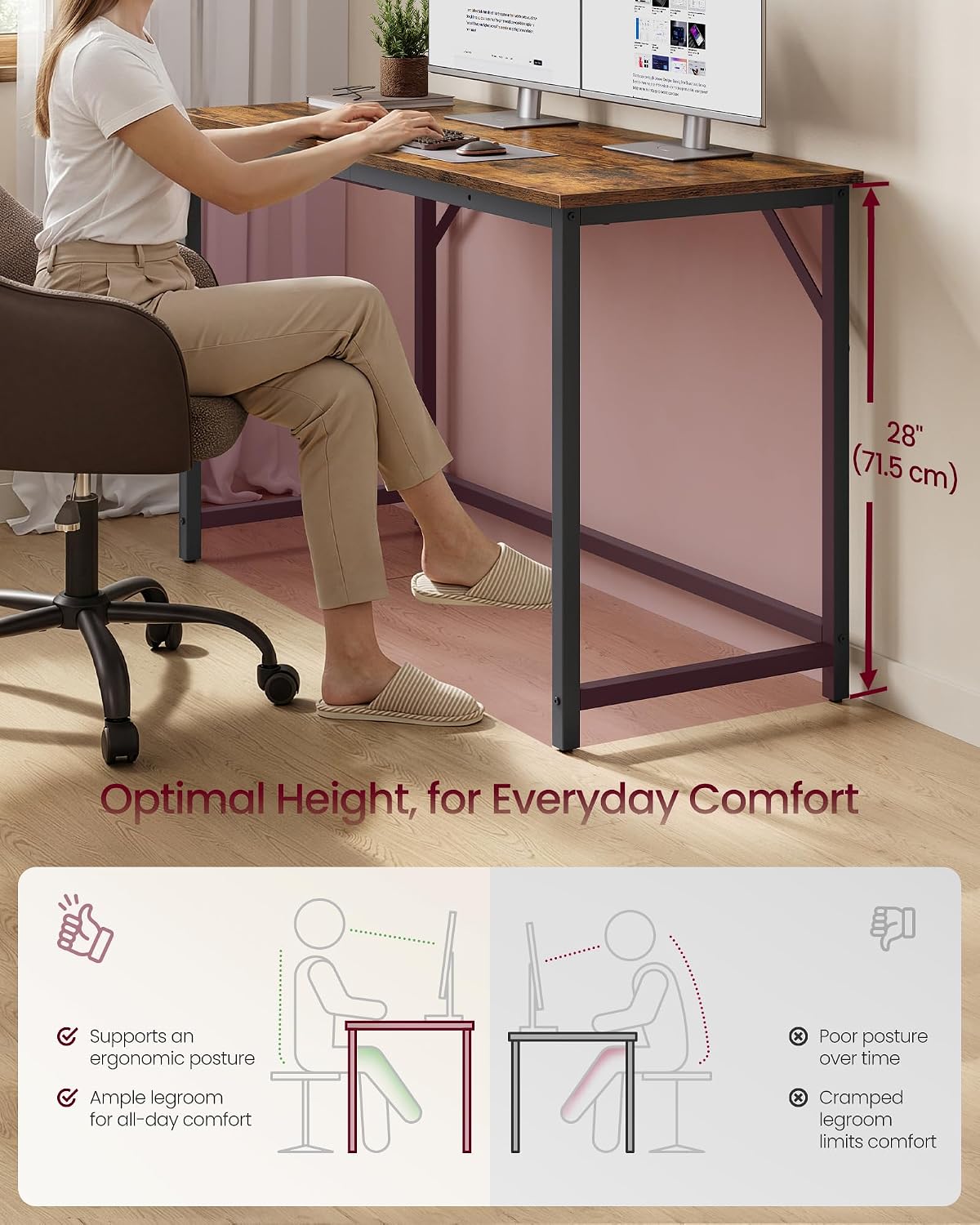 Detalle 2 de VASAGLE Computer Desk, 47.2-Inch