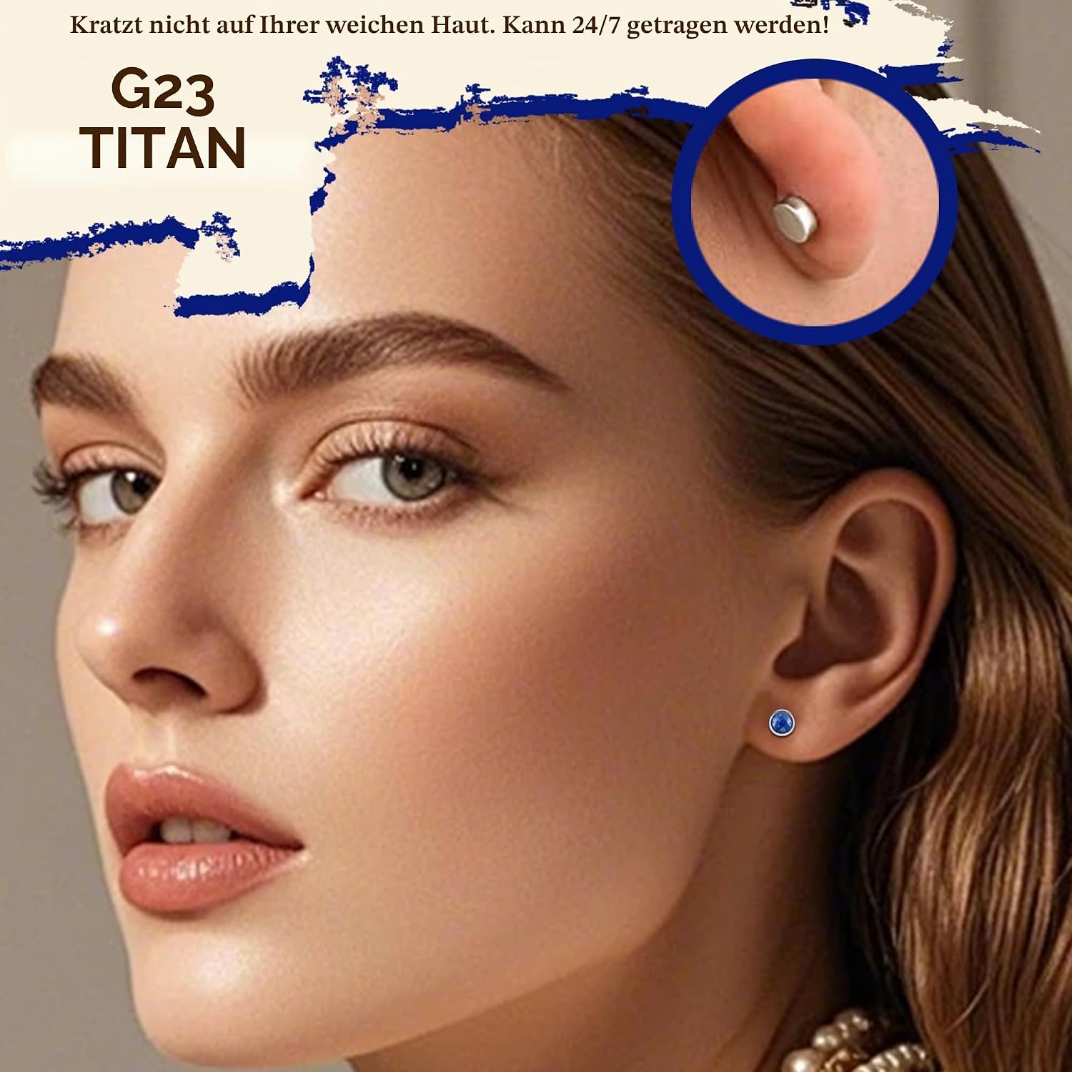 Detalle de FACOKO hypoallergene Ohrstecker aus Titan und Naturstein – flache Rückseite, 3–5 mm