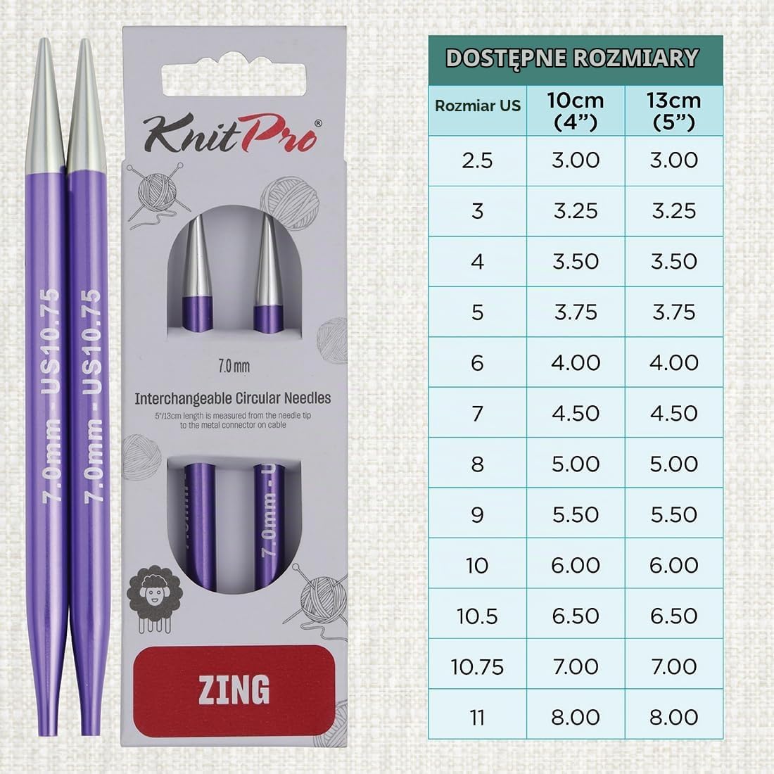 Detalle de KnitPro KP47509 wymienne końcówki dziewiarskie 7 mm, 11,5 cm, aluminiowe