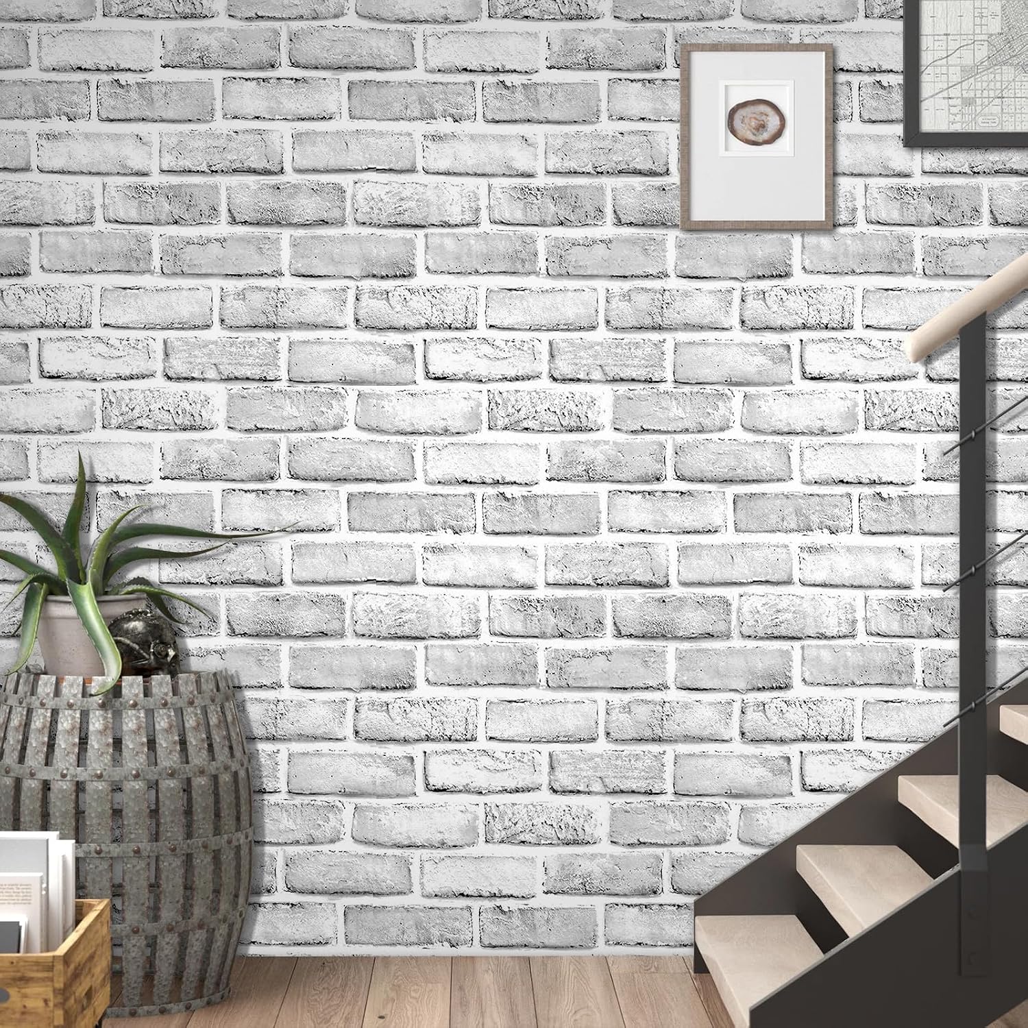 Detalle 2 de Shackcom Grey White Brick Wallpaper Self Adhesive 2 Pack – Peel & Stick PVC Vinyl for Kitchen & Home
