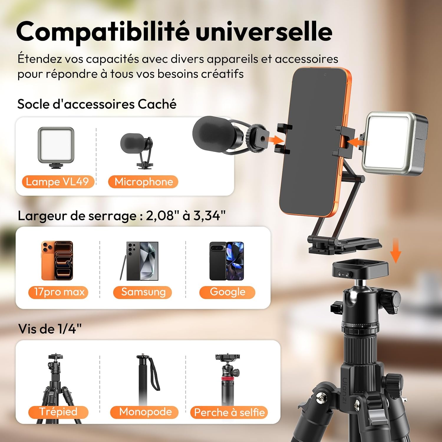 Thumbnail 1 de ULANZI SK29 mini trépied smartphone 6 en 1 en aluminium avec support pliable et fixation 1/4
