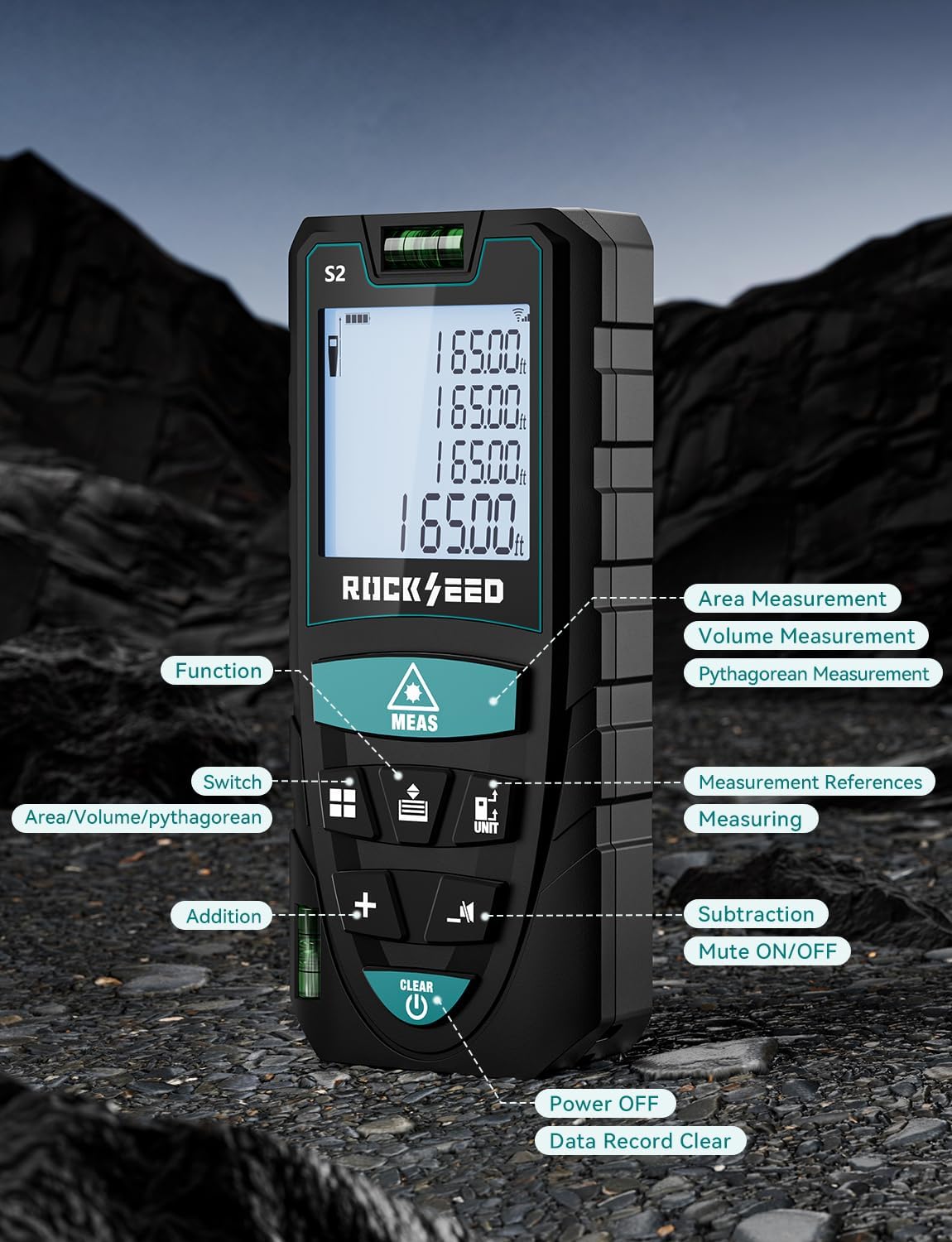 Detalle 2 de RockSeed S2 Digital Laser Measure with Backlit LCD and 2 Bubble Levels