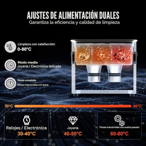 Thumbnail 3 de VEVOR Limpiador ultrasónico 3 L, 40 kHz, 120 W con desgasificación y calentador para joyería