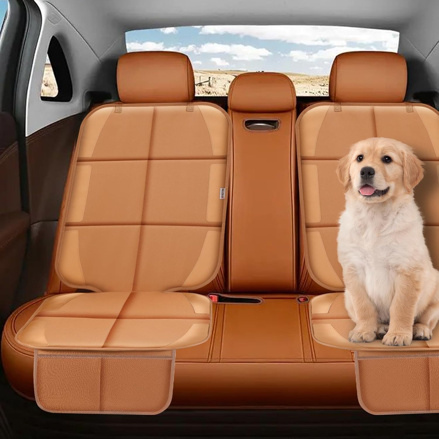 Detalle de Meolsaek Car Seat Protector Waterproof 600D Thick with Non-Slip Backing – Tan (2 pcs)