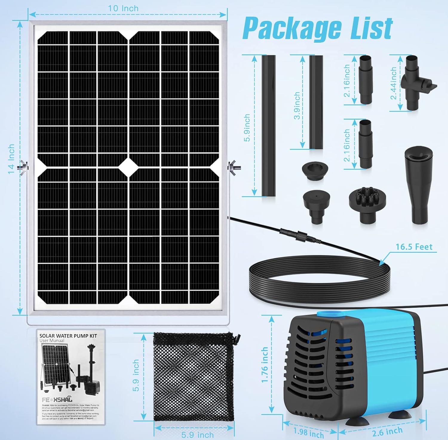 Thumbnail 5 de Solarteichpumpe 15W – Solarbrunnenpumpe mit 720 L/h, 4 Düsen, 5 m Kabel, Schutzsack