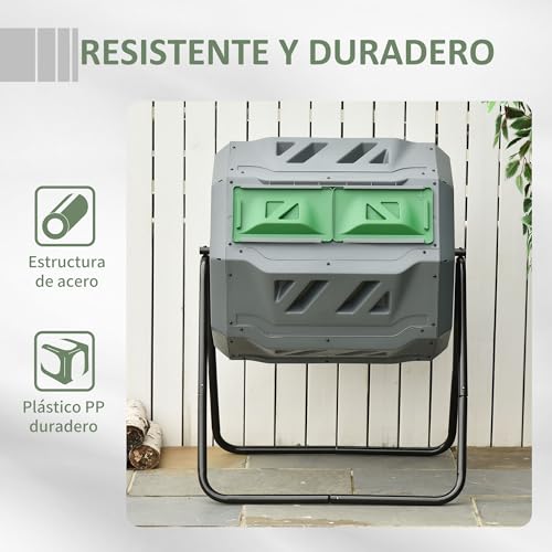 Thumbnail 5 de Outsunny Compostador Giratorio de 160L con Marco de Acero