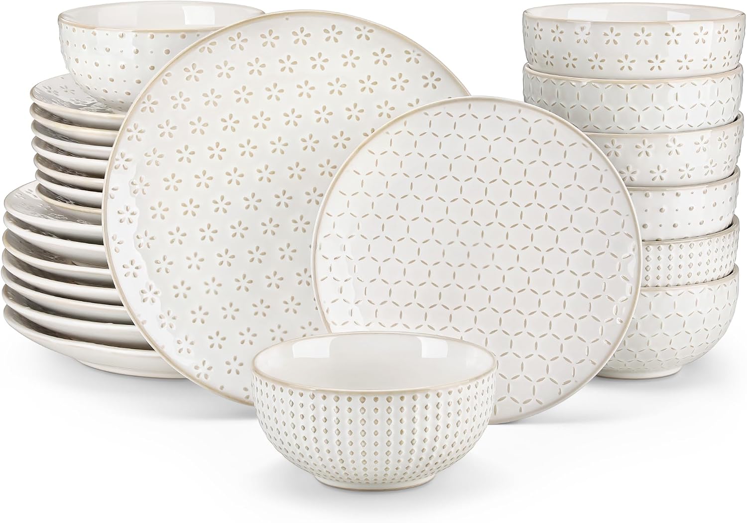 Imagen de MALACASA 24-Piece Dinnerware Set for 8 — Embossed High- fired Ceramic Stoneware for Everyday & Entertaining en OfertitasTOP