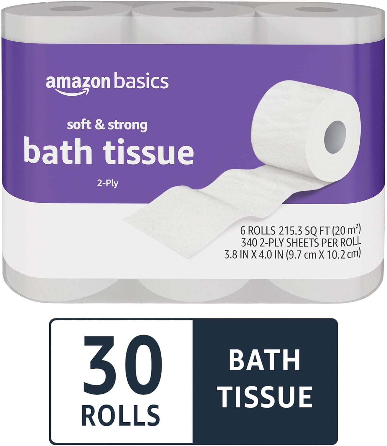 Detalle 2 de Amazon Basics 2‑ply Toilet Paper 30 Rolls 🧻