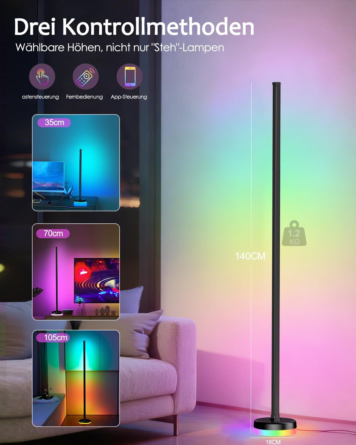 Detalle de LED Stehlampe 140 cm dimmbar