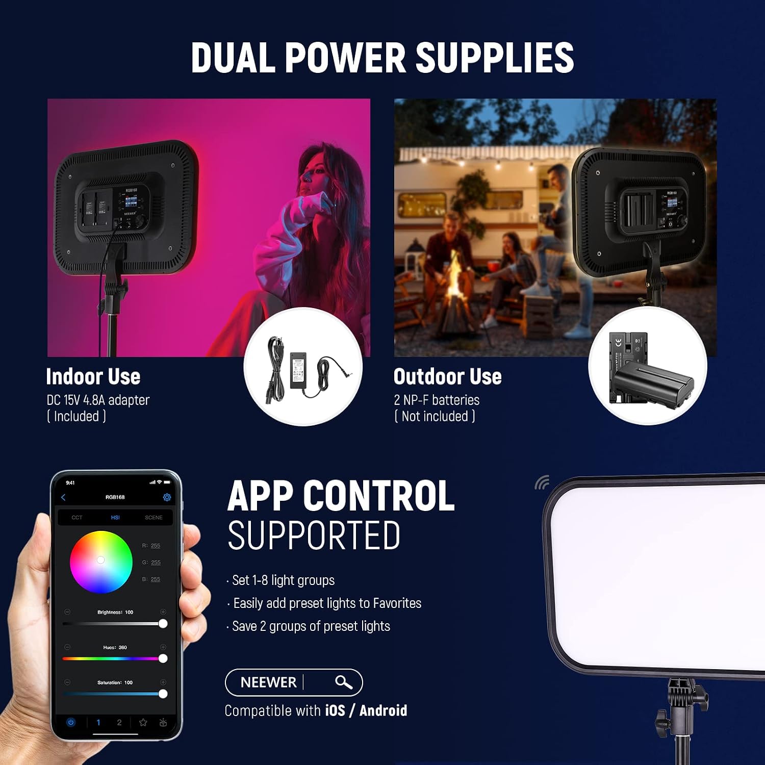 Thumbnail 6 de Neewer RGB168 18,3" RGB-LED Videoleuchte (60W) mit App-Steuerung und CRI/TLCI 97+