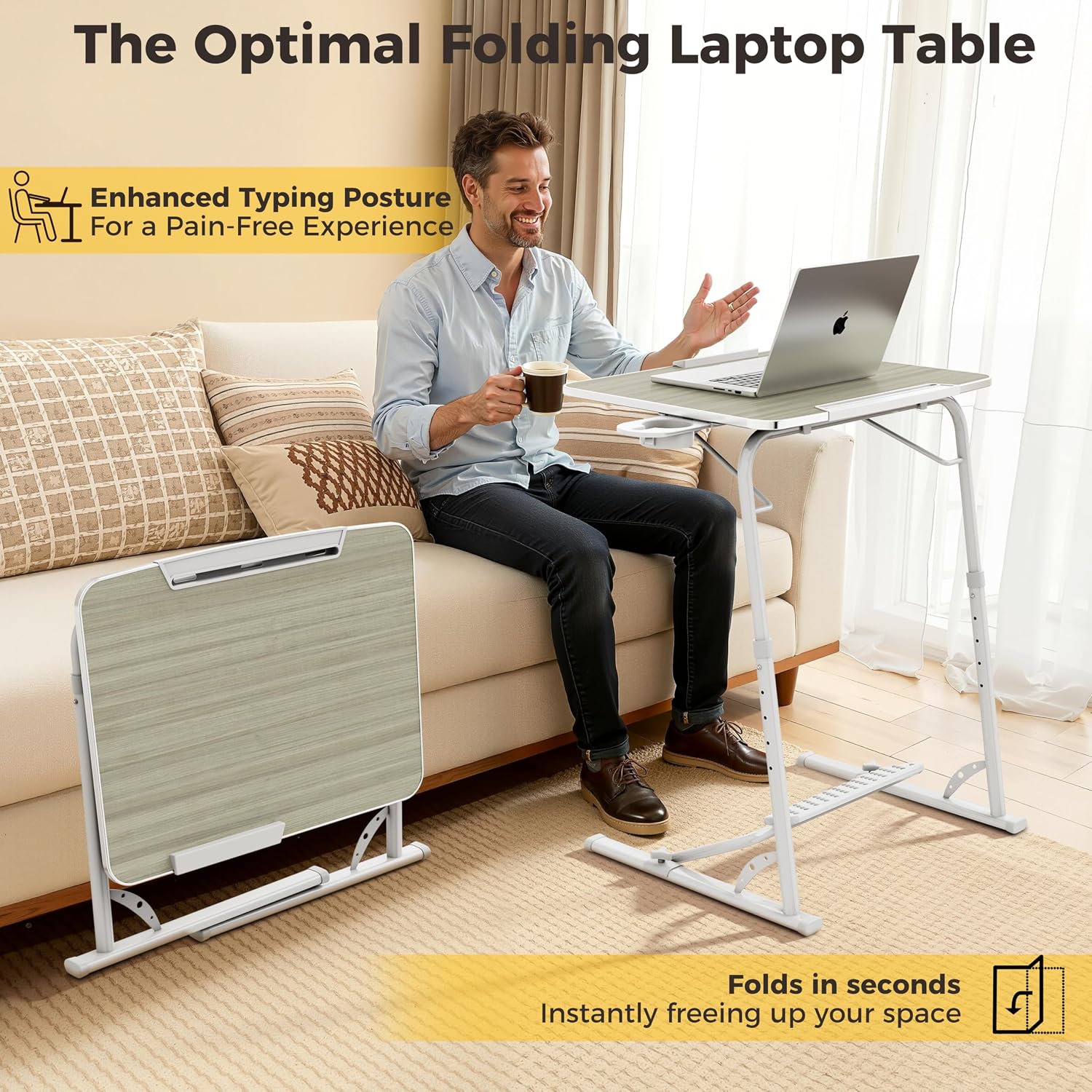 Thumbnail 2 de FoldWise Folding Laptop Table for Sofa – Sturdy Portable Desk with Height & Angle Adjustments