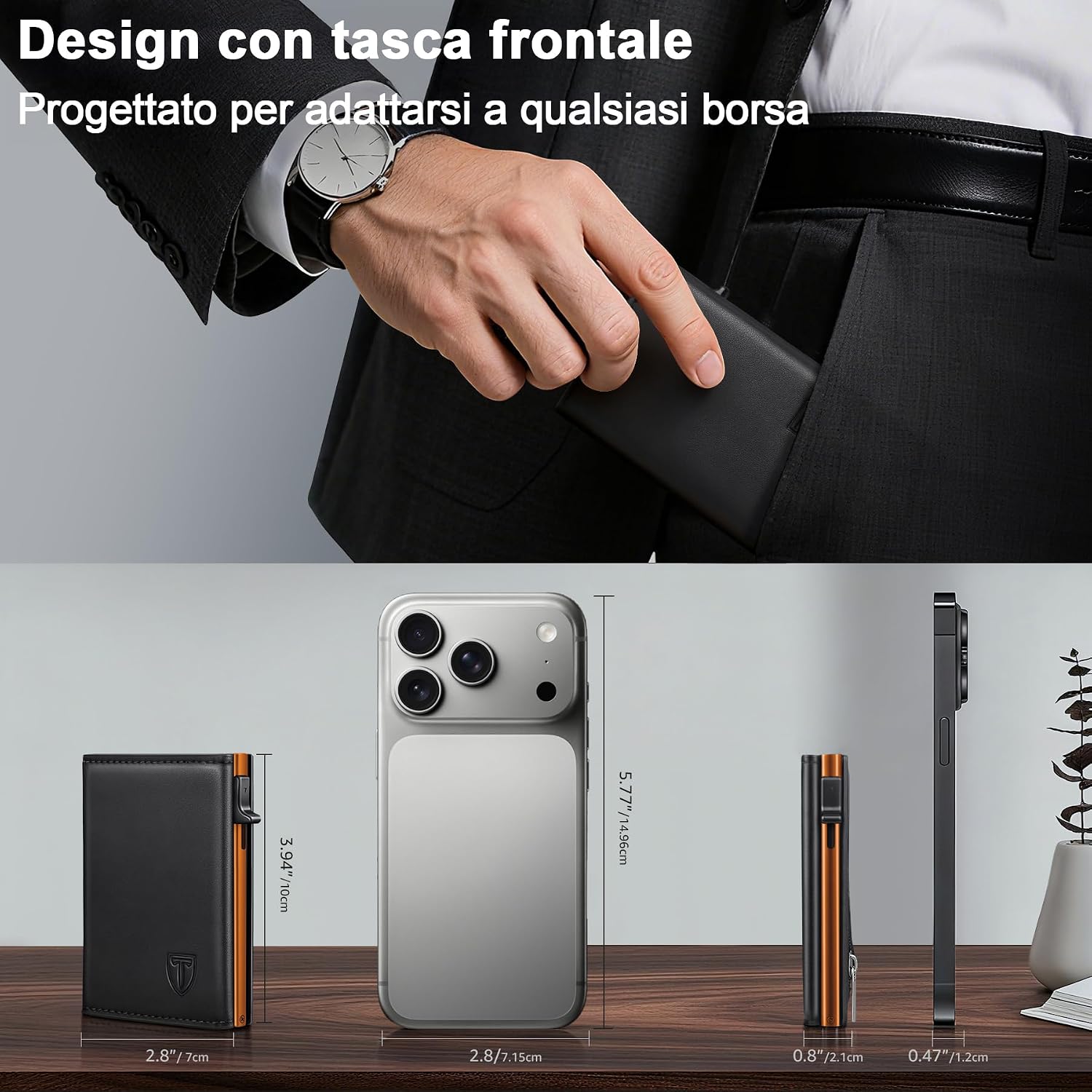 Detalle 2 de TENBST Portafoglio Uomo Slim con RFID arancione