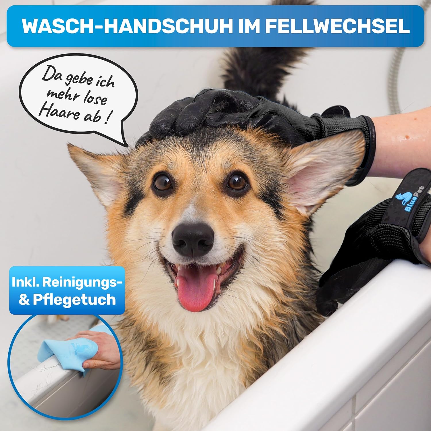 Detalle 1 de BluePet Fellpflegehandschuh für Hund, Katze & Pferd – sanfte Fellpflege ohne lästiges Zupfen