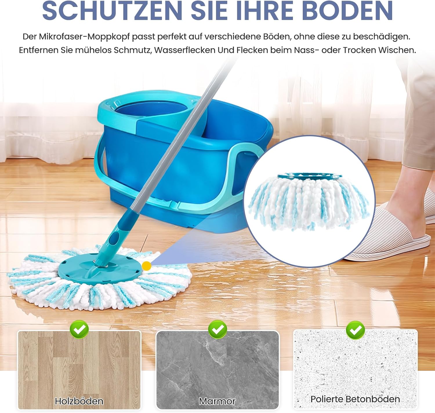 Thumbnail 5 de 4er-Set Bodenwischer-Ersatzbezüge für Leifheit Clean Twist Disc Mop Ergo/Clean Twist Disc Mop (Ersatzteil 52115)