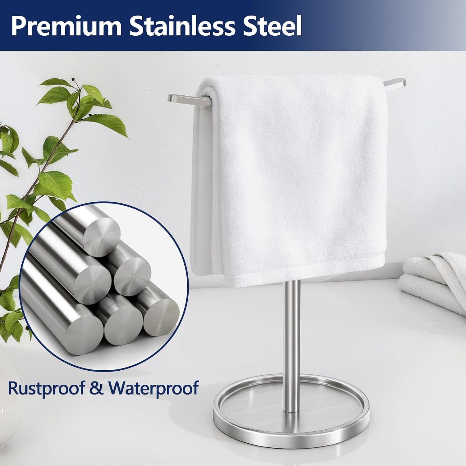 Detalle de STWWO Hand Towel Holder Stand, Brushed Nickel