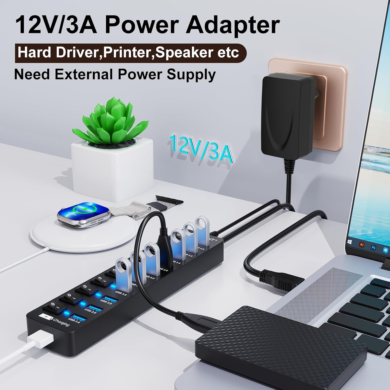Thumbnail 1 de VEMONT USB Hub Aktiv 3.0 11 Ports