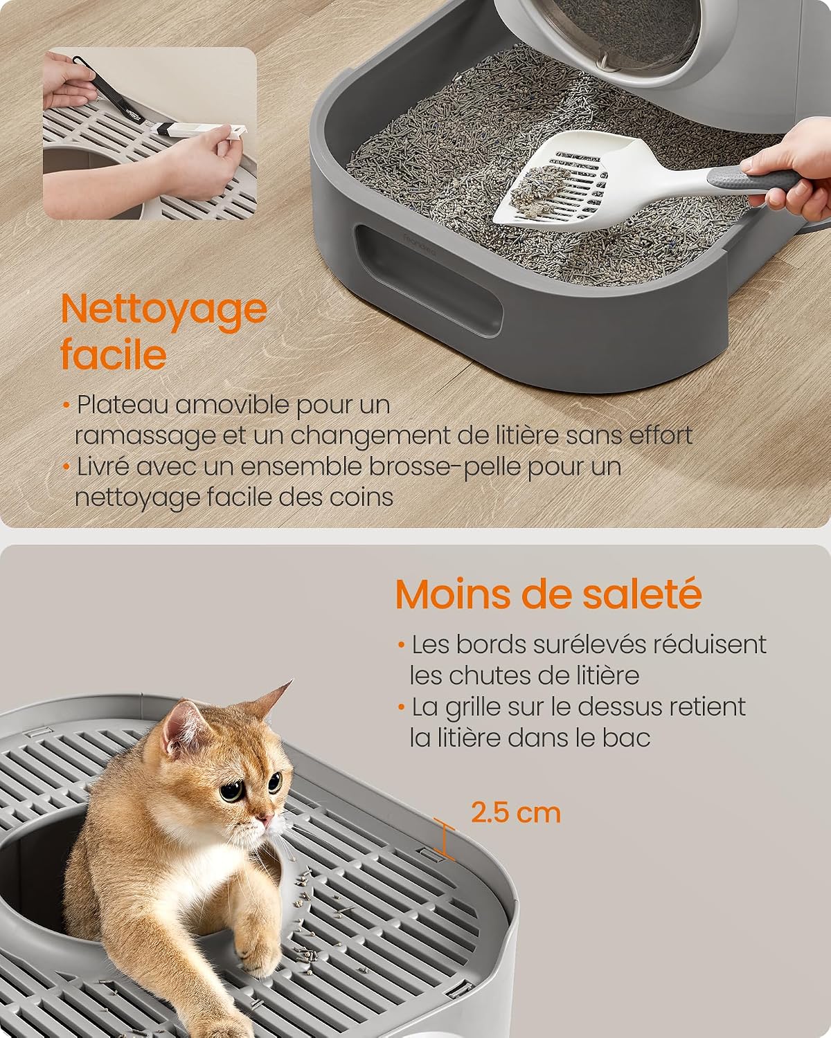 Detalle de FEANDREA BOXAL PPT002B01 kattenbak XXL met afneembare lade en rooster