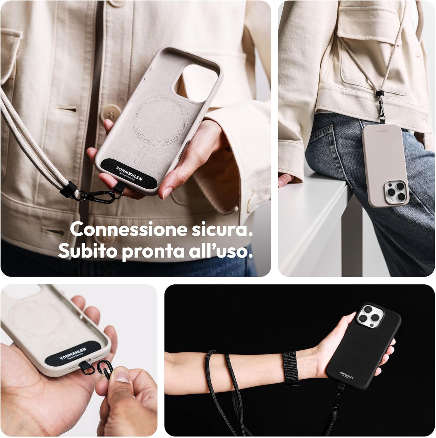 Detalle de VONMÄHLEN Infinity Go: Cordino per Cellulare Regolabile fino a 150 cm, Universale e Sicuro