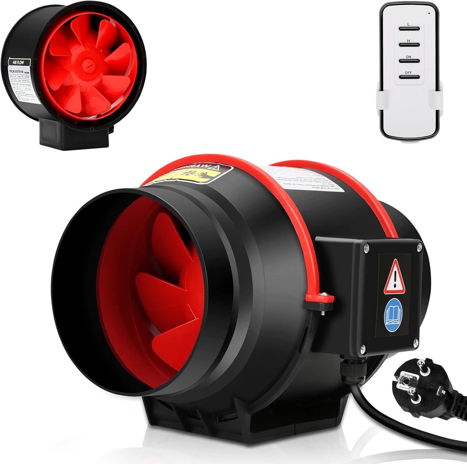 Ansobea Ventilatore da canale in linea per estrazione fumi 150 mm (540 m³/h) con telecomando