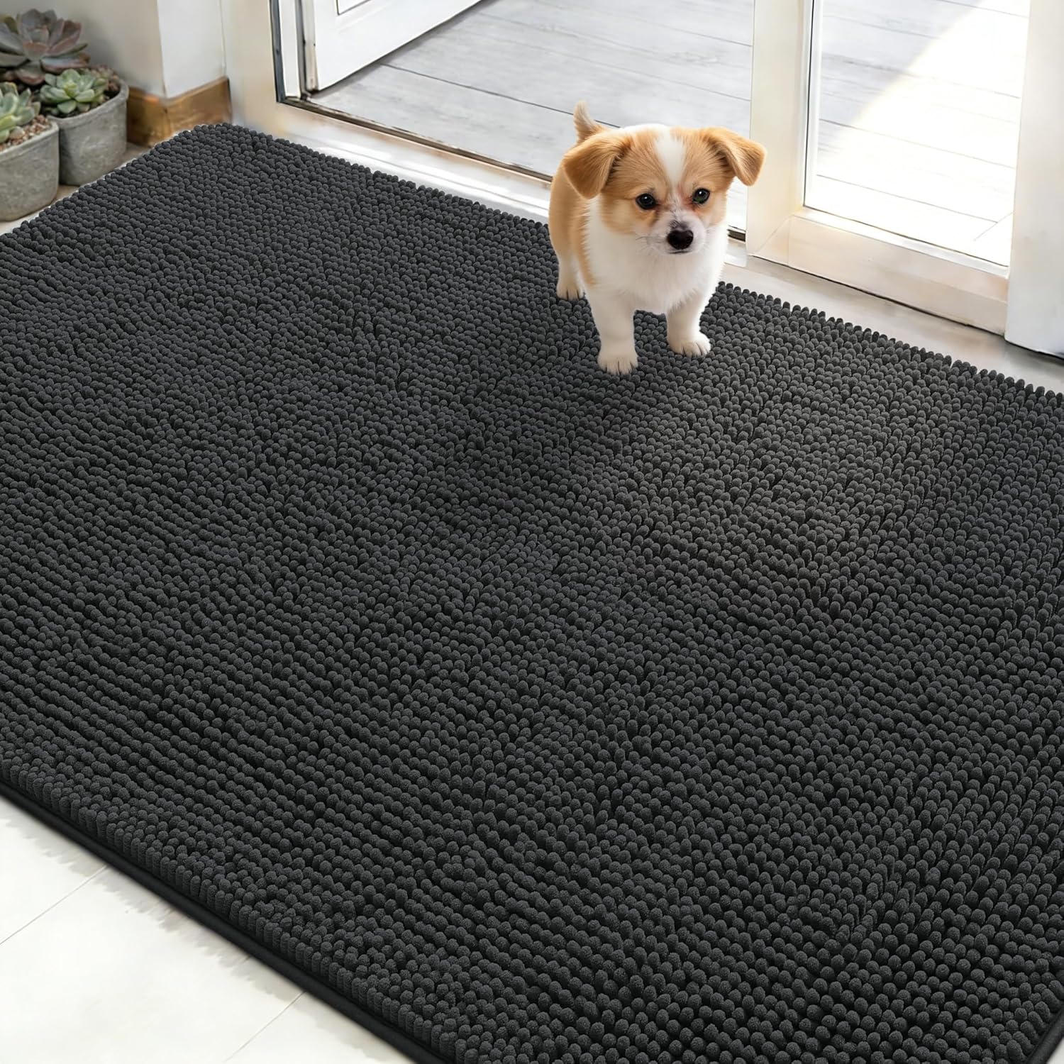 Detalle de OLANLY Dog Door Mat — 48 x 30 inches, Deep Gray, Absorbs Moisture and Mud with Non-Slip Backing