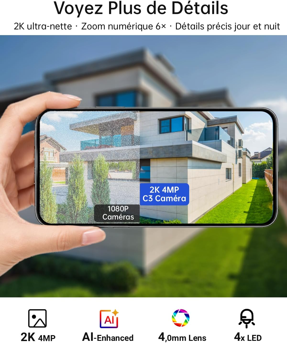 Detalle 2 de ARCCTV C3-bewakingscameraset voor buiten, op zonne-energie, 2K/4MP
