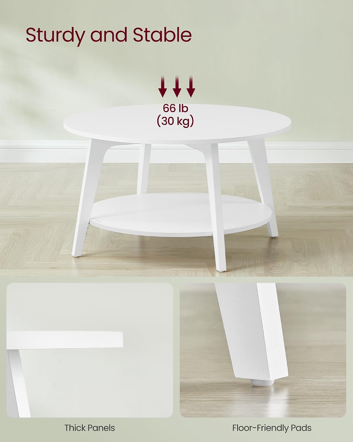 Detalle 1 de VASAGLE ULCT243W14 MAEZO Round Coffee Table, 2-Tier Snow White
