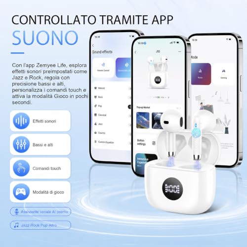 Detalle de Zakotu Cuffie Bluetooth 5.4 HiFi Studio: 60 Ore di Riproduzione, ANC ENC e App Zemyee Life