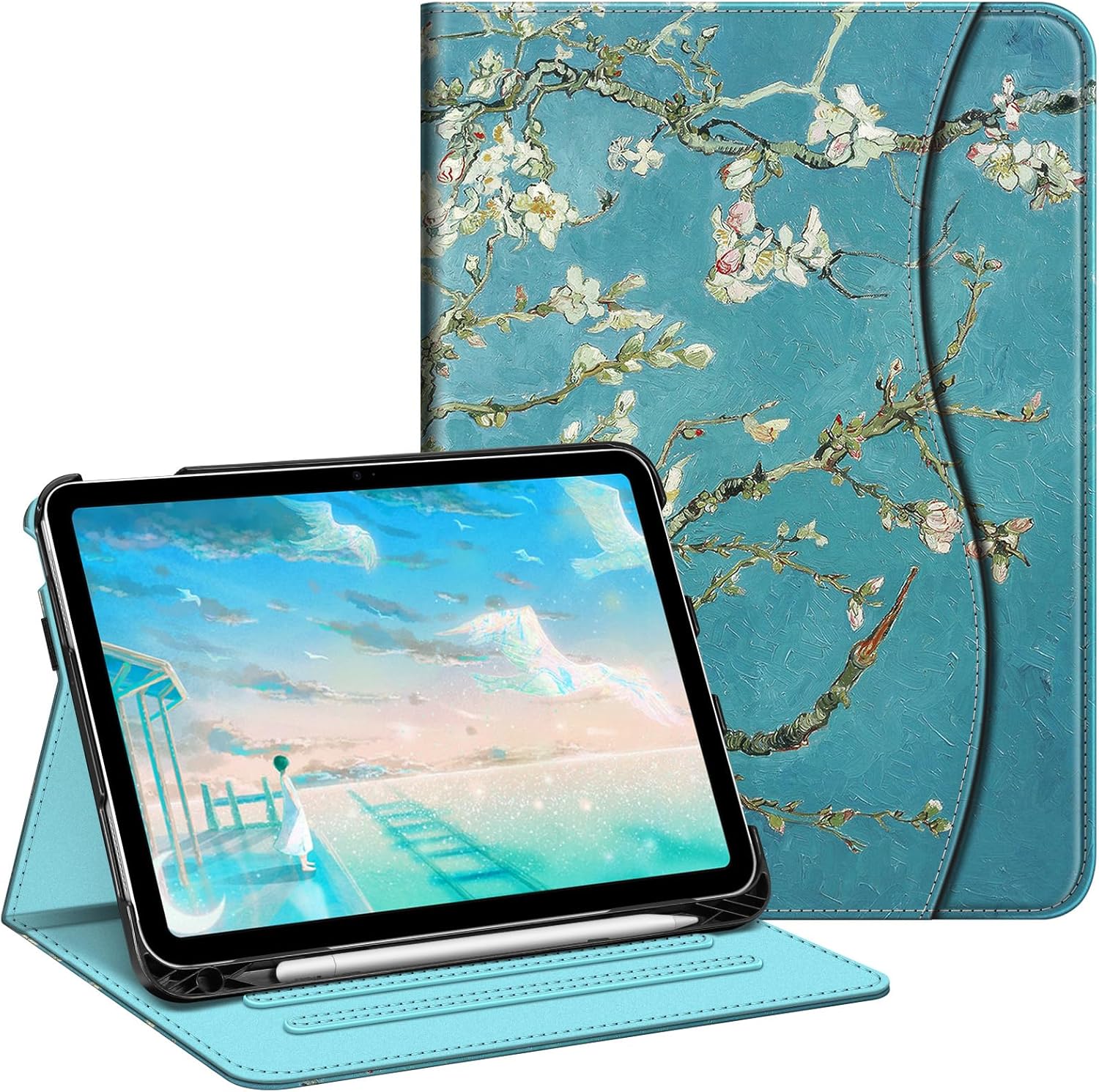 Detalle de FINTIE Case for iPad (A16) 11th Gen 11-Inch & 10th Gen 10.9-Inch Case with Pencil Holder, Stand, Auto Sleep/Wake, Blossom