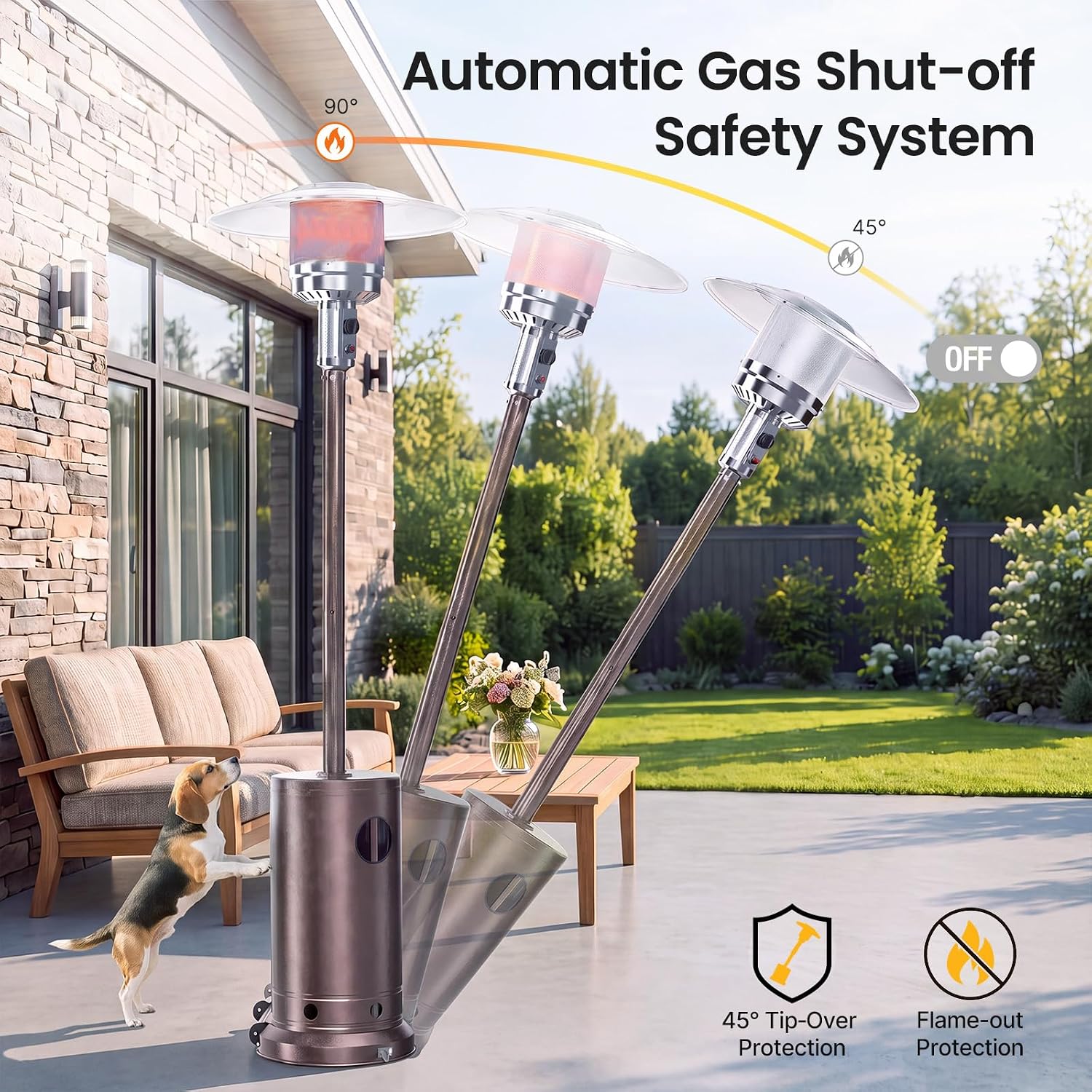 Detalle de NEWBULIG MAX-JRQ-PT01 Patio Heater, 48,000 BTU Propane, 304 Stainless Steel Burner