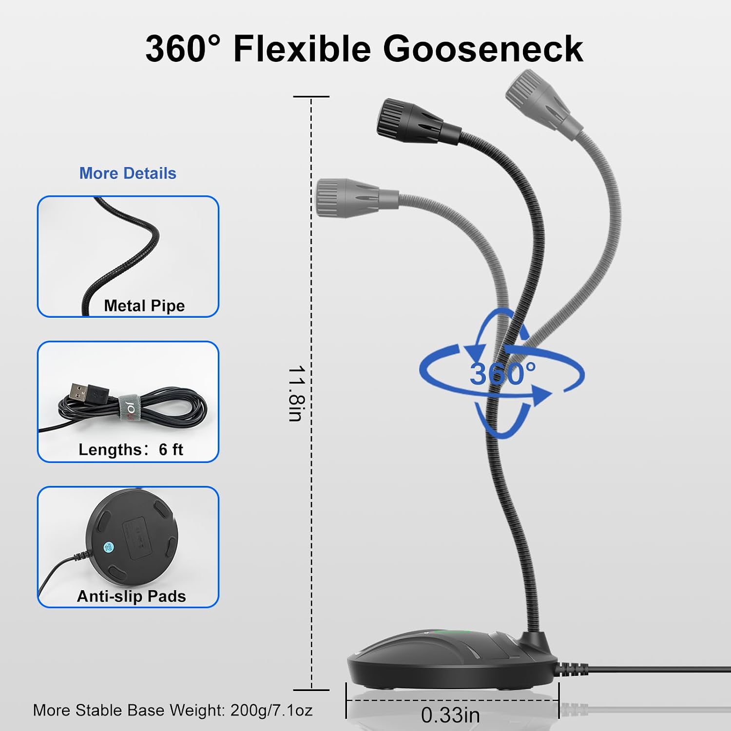 Detalle 2 de CMOCIIY 605 USB Desktop Microphone with Flexible Gooseneck and Mute LED