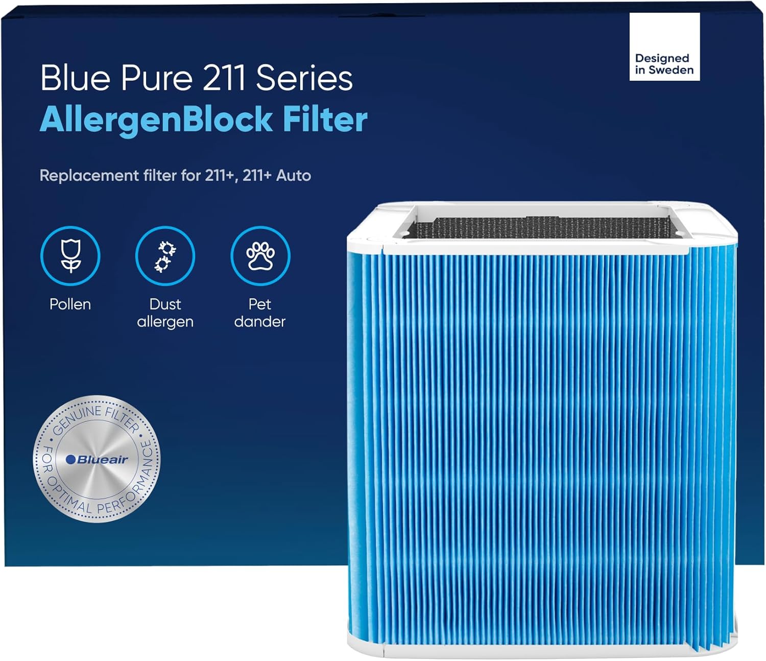 BLUEAIR Blue Pure 211+ Series AllergenBlock Filter (Genuine Replacement) for Allergies & Pet Dander