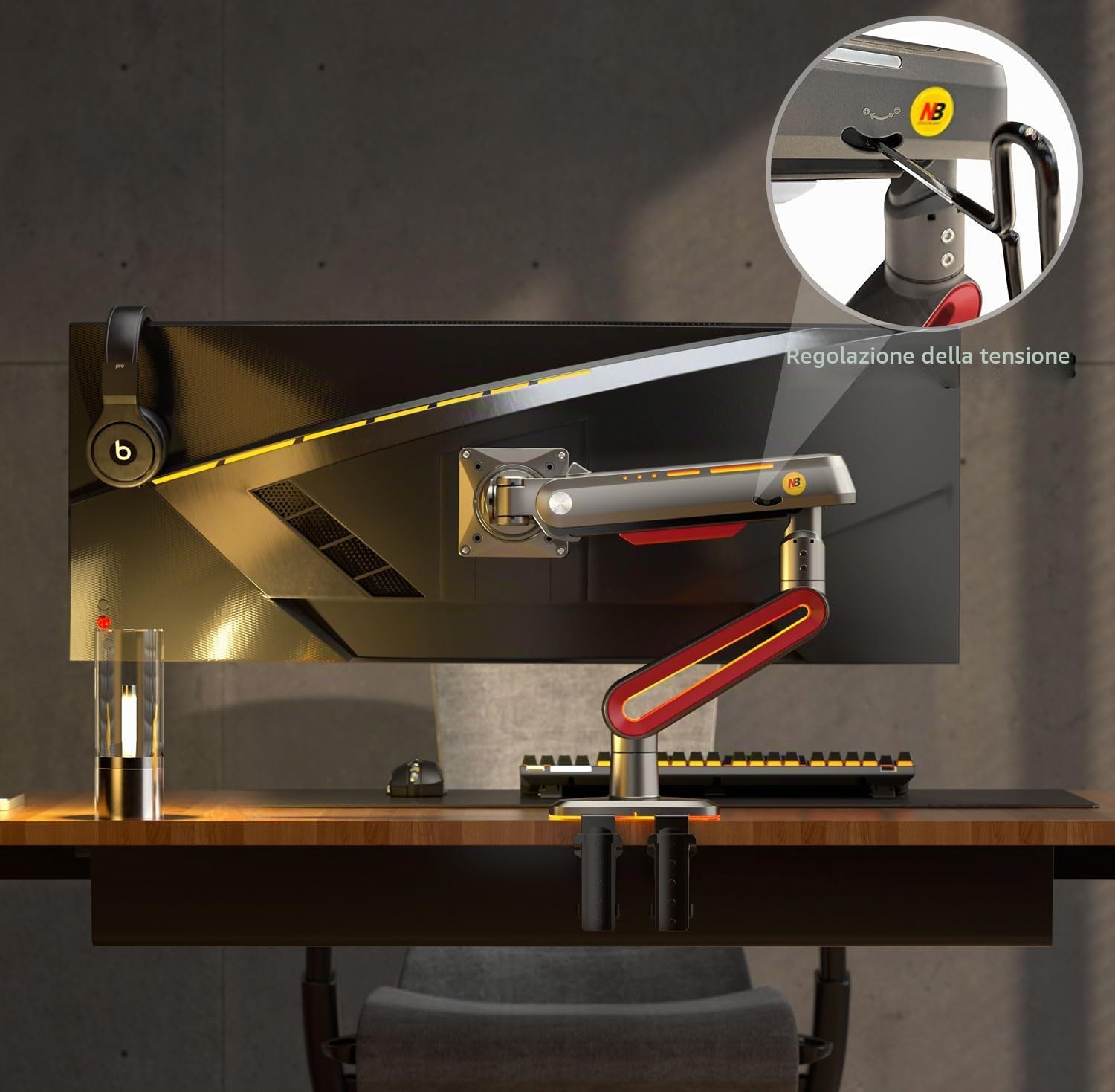 Thumbnail 6 de NB Ergonomic RGB Supporto per monitor 32–60 pollici, braccio fino a 20 kg, VESA 75/100, rosso