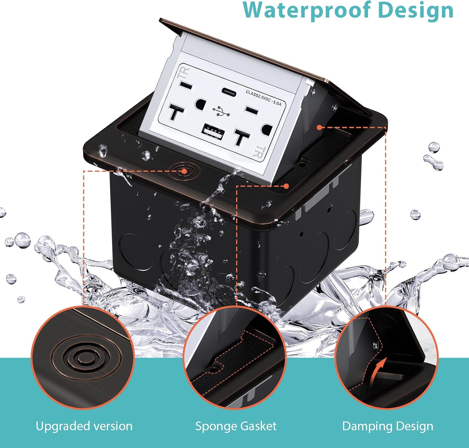 Detalle de WEBANG WPFUS20 Pop-Up Floor Outlet, 20 A USB, Oil-Rubbed Bronze