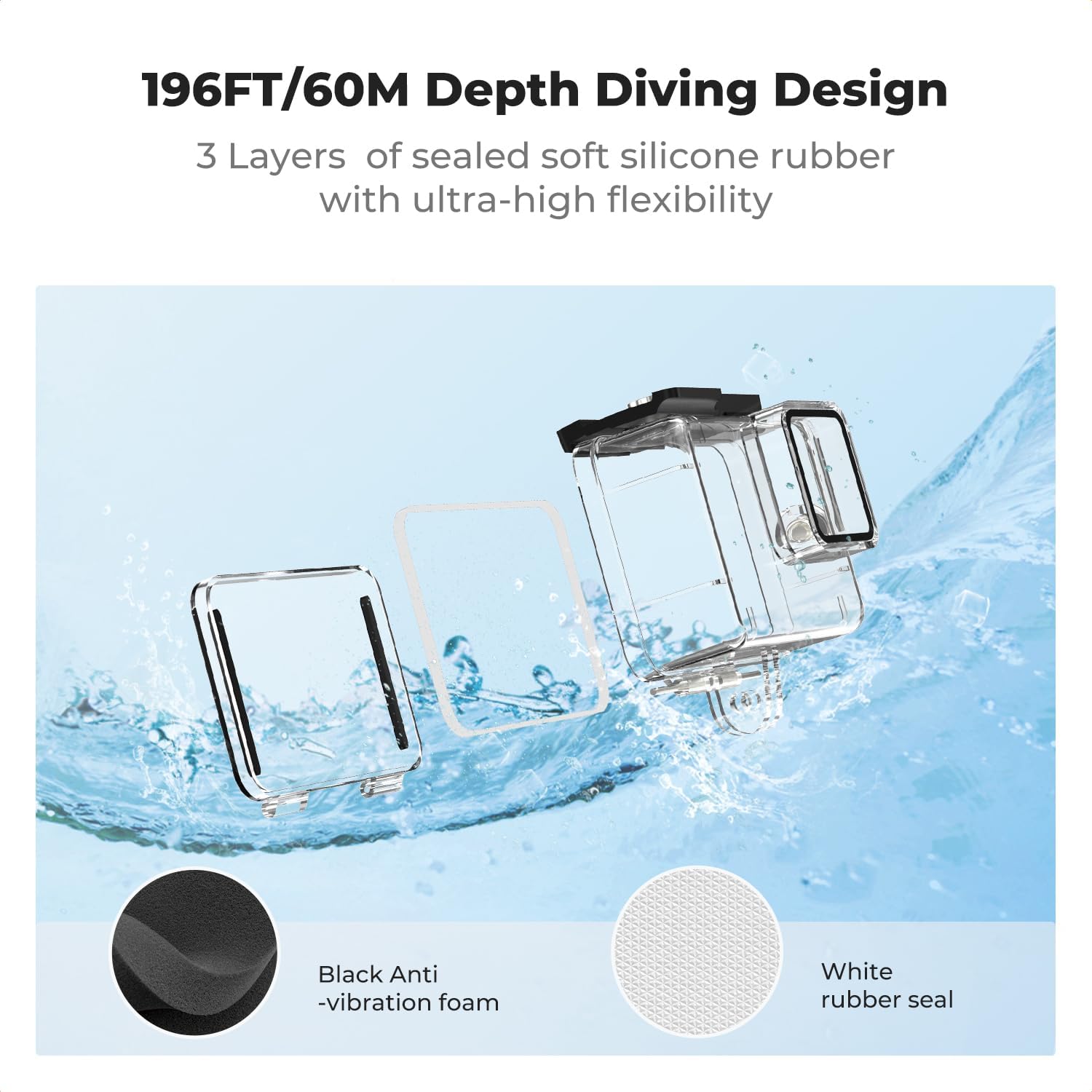 Detalle 2 de K&F CONCEPT 60M Waterproof Case for GoPro Hero 9–13 Black: Underwater Shell and Accessory Bracket