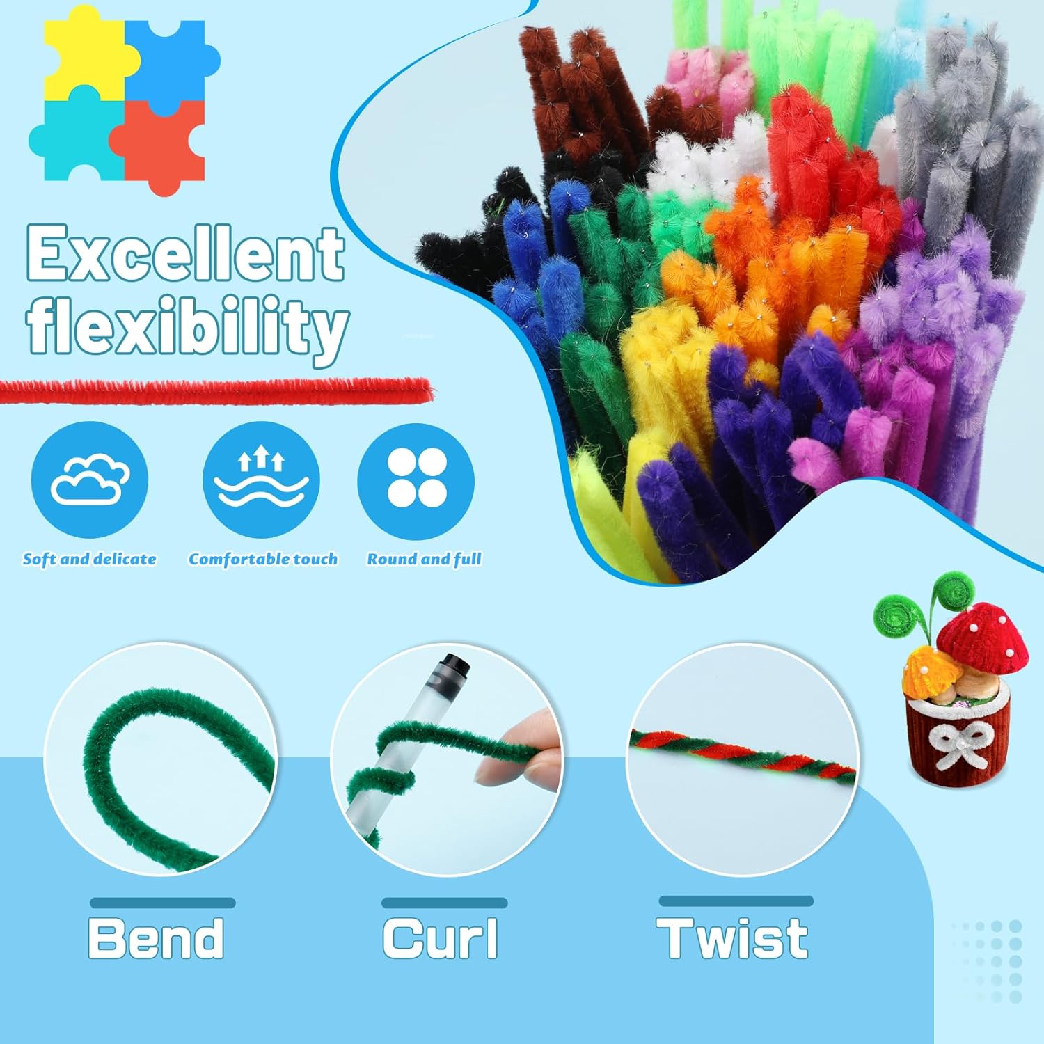 Thumbnail 2 de ZXIIXZ 200-Piece Pipe Cleaners (20 Colors) for Crafts, DIY Home Arts & Decorations