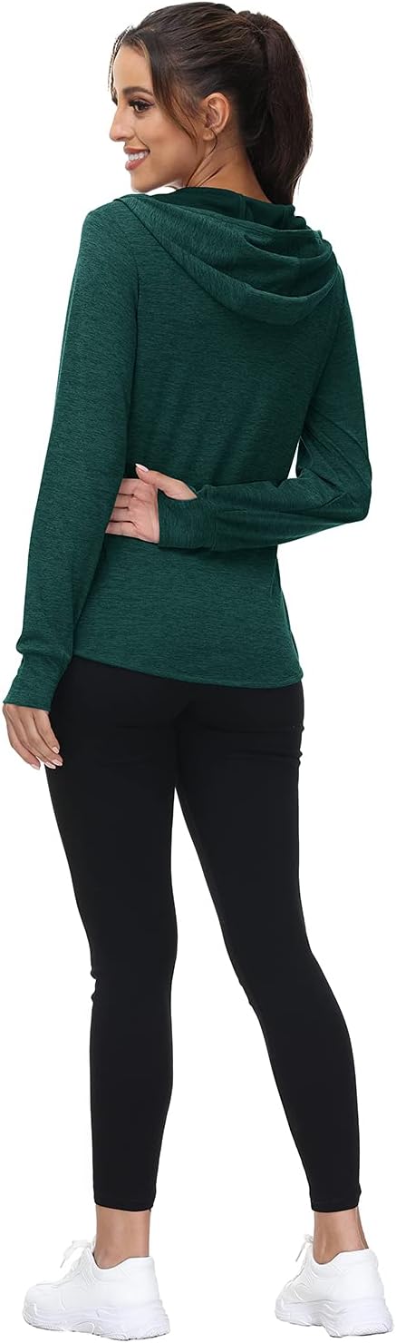 Detalle 1 de donhobo Women’s Running Jackets with Thumb Holes, Zip-Up Hooded Sports Hoodie Top