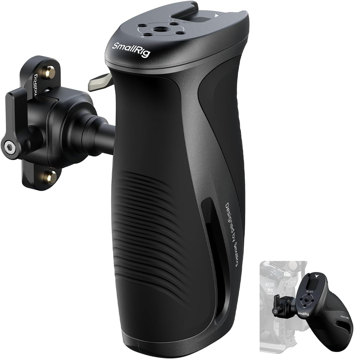 Detalle de SMALLRIG Seitengriff mit Druckknopf und NATO-Klemme – 360° drehbar für Linke & Rechte Hand, mit rutschfestem Silikon