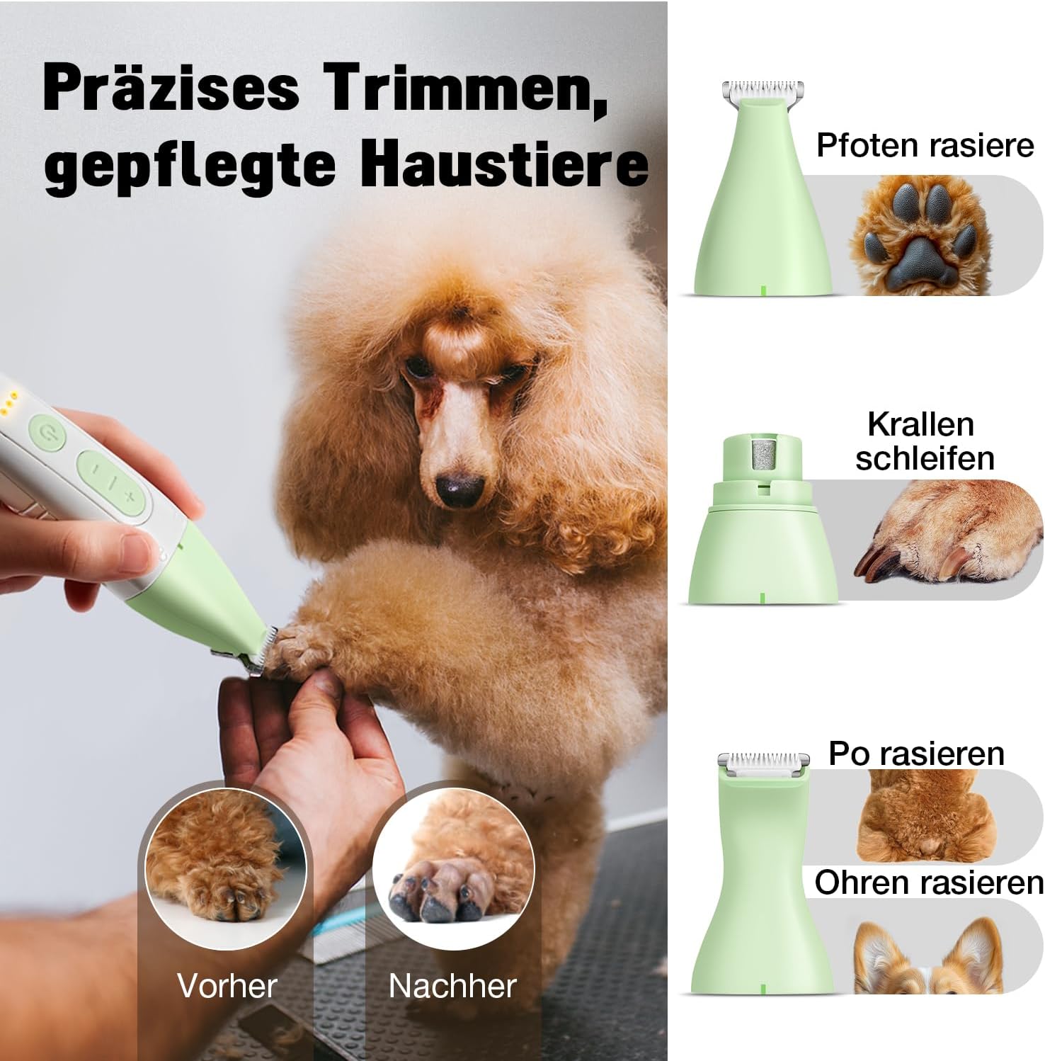 Detalle de FuzzyFix 4-in-1 Hundeschermaschine-Set – leise, kabellos, vielseitig