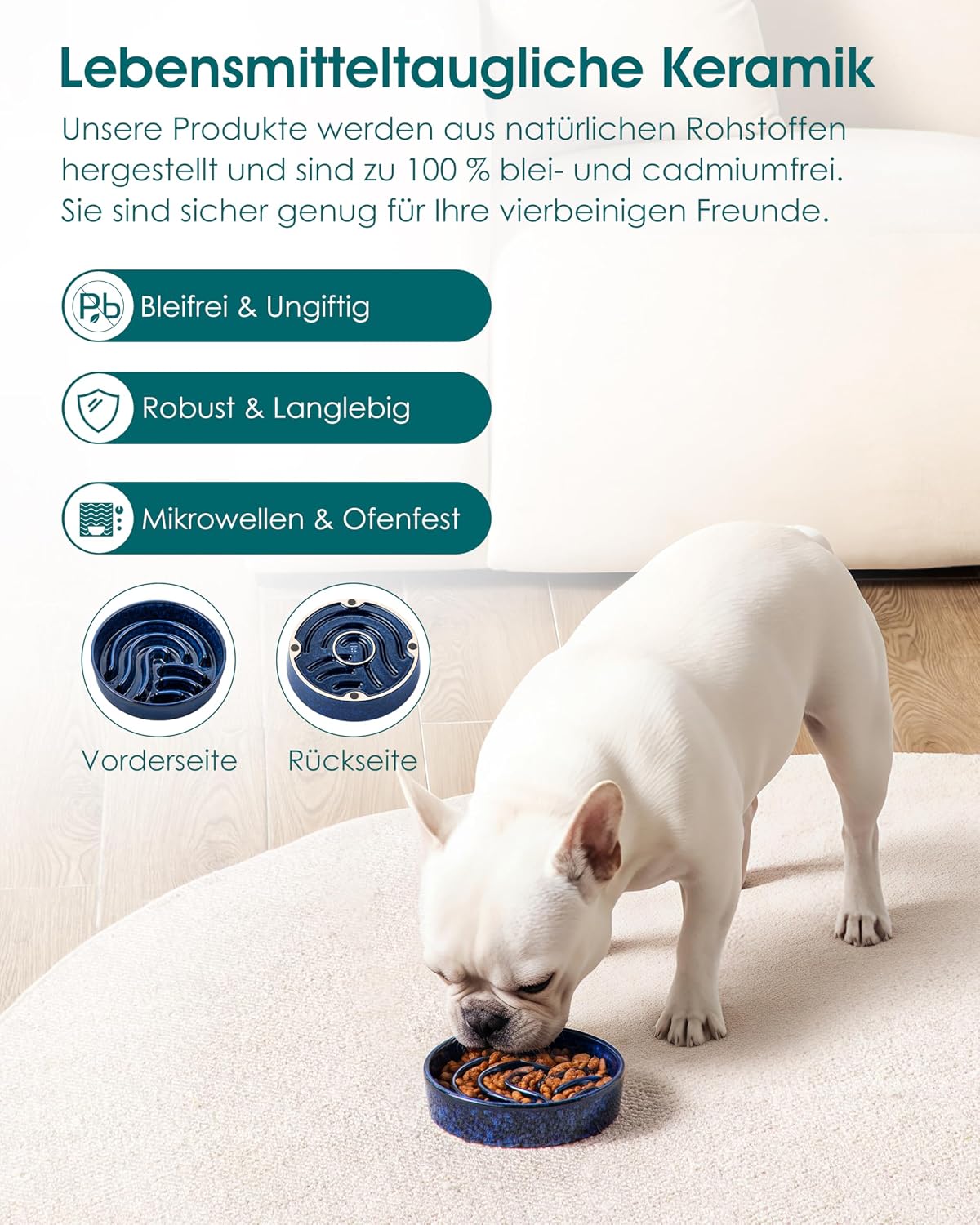Detalle de Vancasso Hundenapf 390 ml Keramik – Anti-Schling, rutschfestes Design, Blau