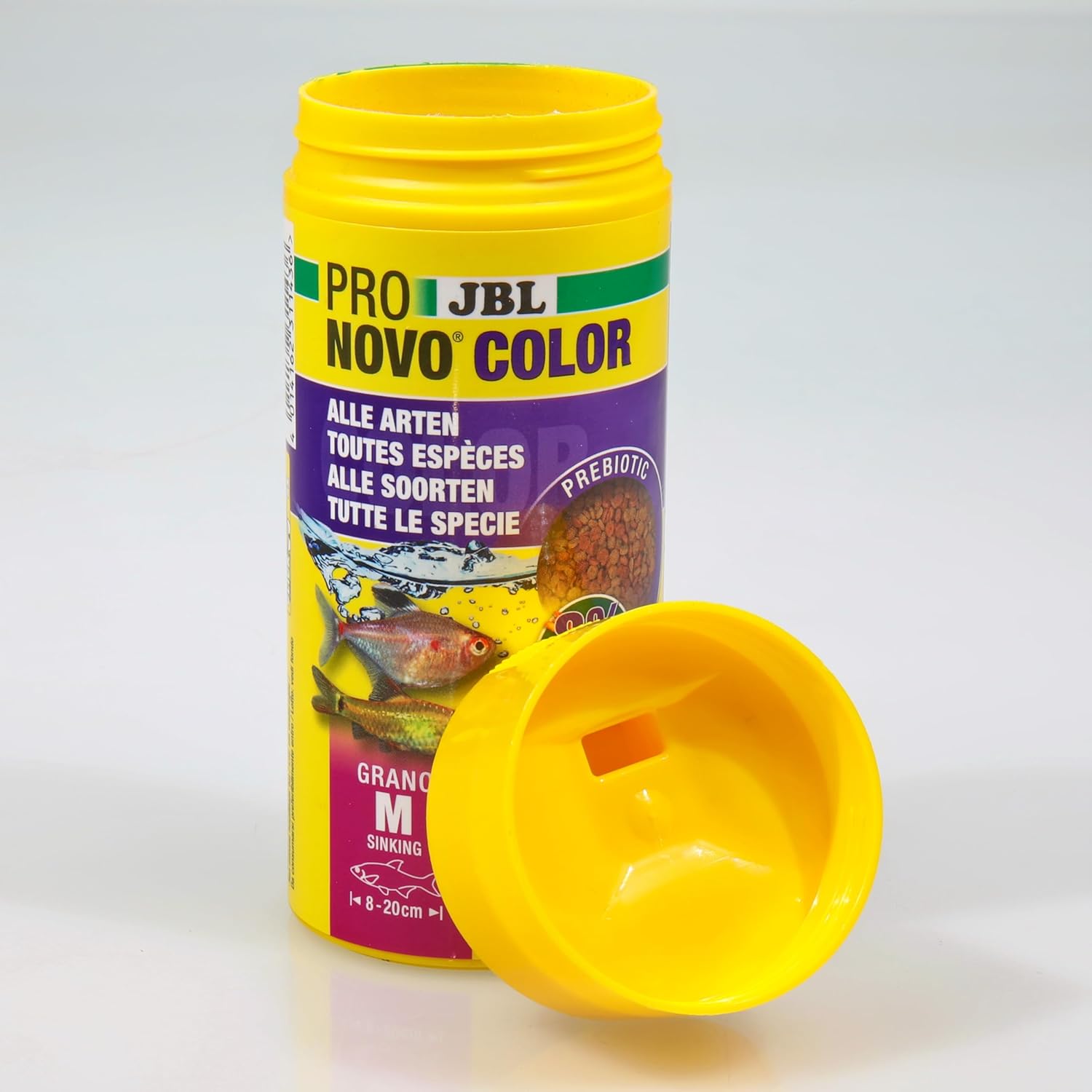 Detalle 2 de JBL PRONOVO COLOR GRANO CLICK – Farbfutter-Granulat für 8–20 cm Aquarienfische (Größe M, 250 ml)