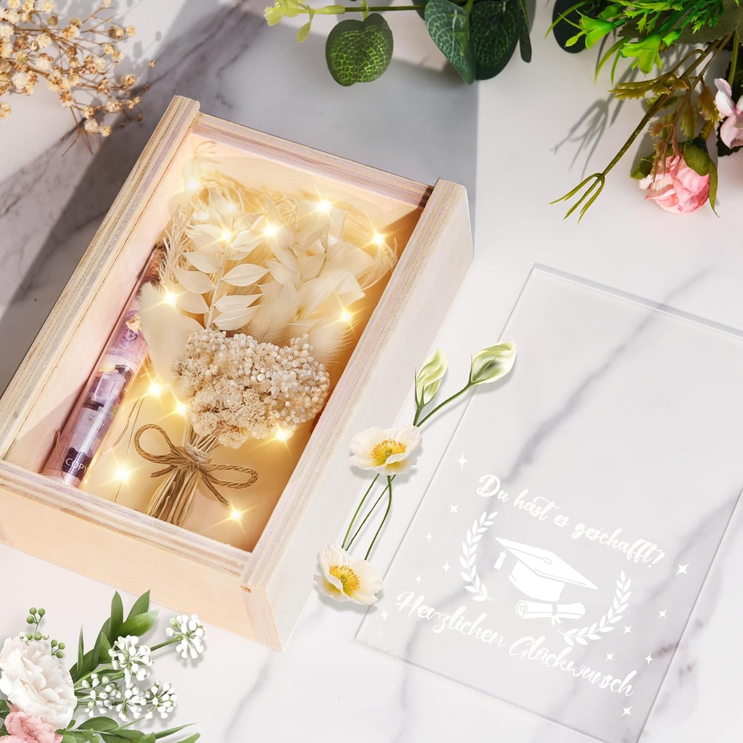 Thumbnail 2 de Abitur-/Bachelor-Abschluss Geldgeschenke-Verpackung in Holzbox mit LED-Licht