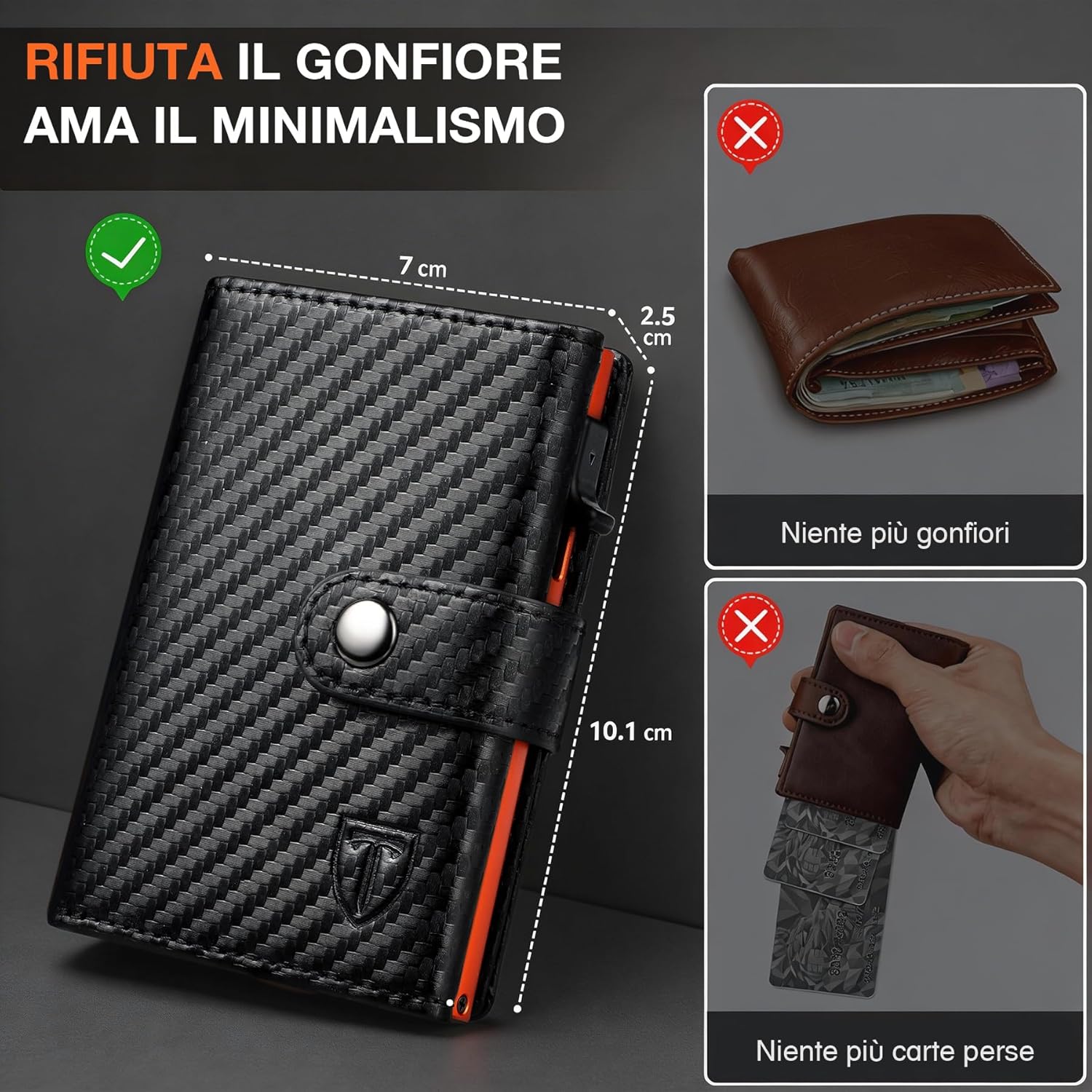 Thumbnail 2 de TENBST Portafoglio Uomo slim con portamonete esterno e protezione RFID/NFC