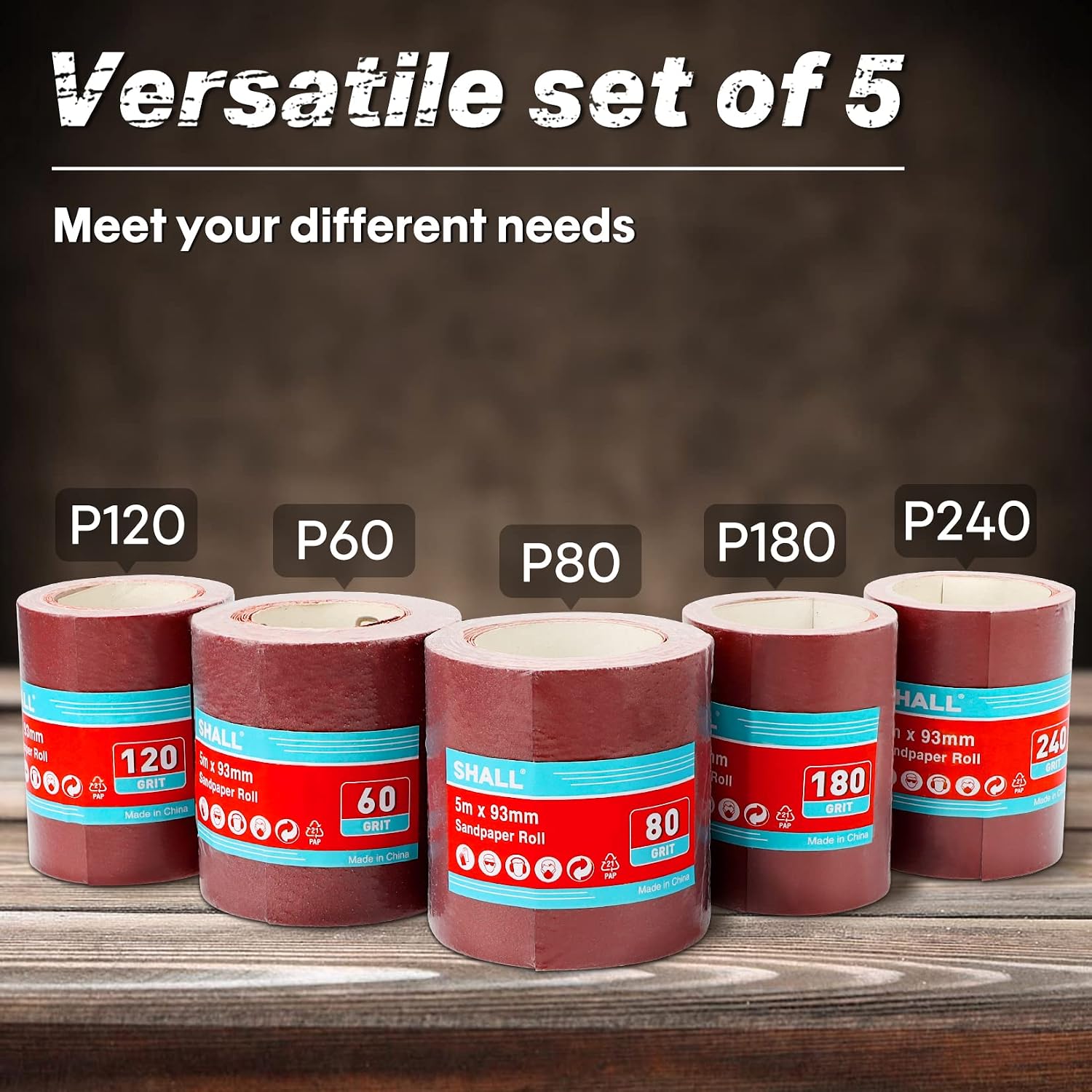 Detalle de SHALL Sandpaper Roll Set 9.3cm x 5m, 5 grits ๐