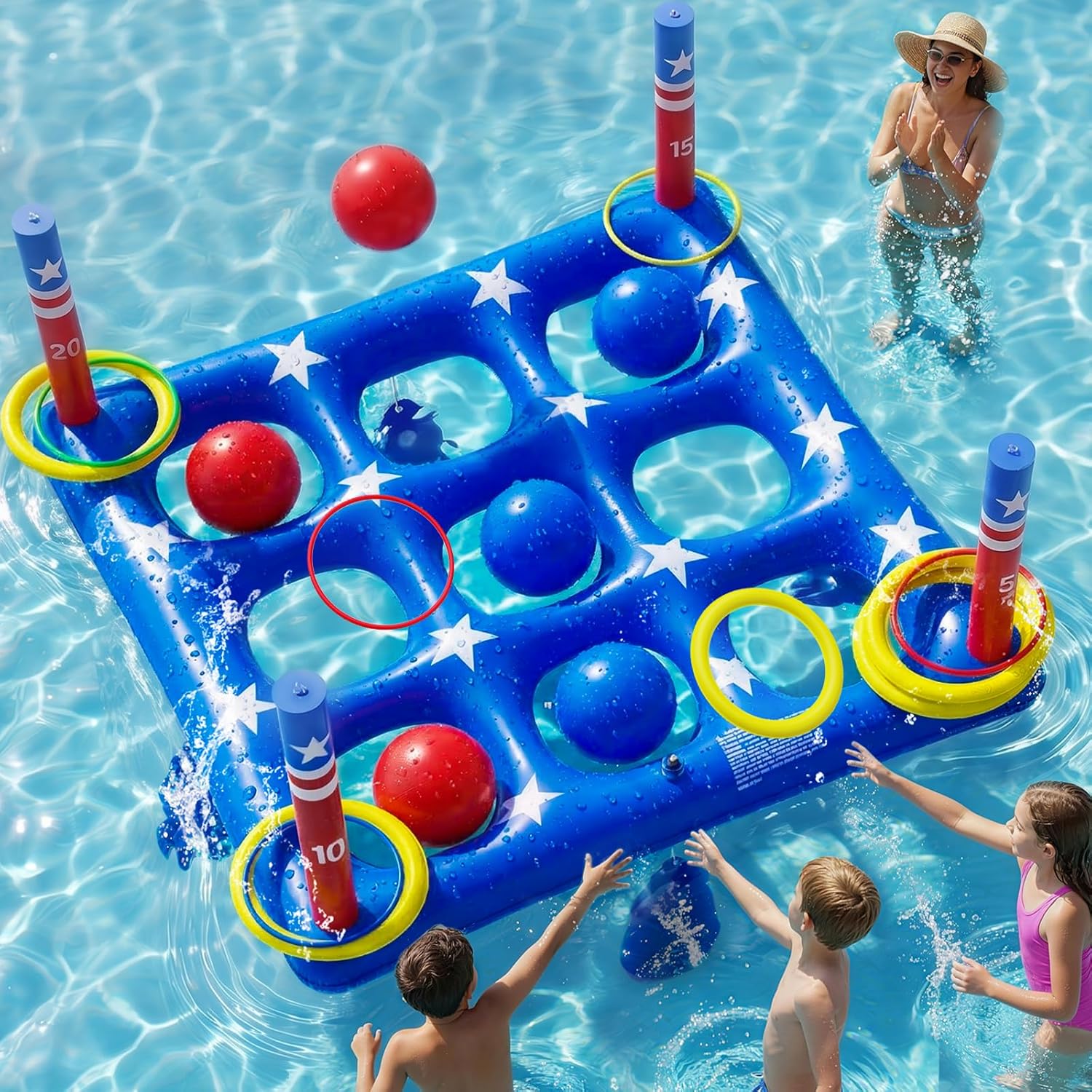 Detalle de Pool Party Toys Games Set: Giant Inflatable Tic Tac Toe Float for 2–10 Players